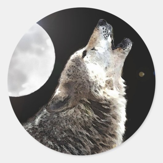 Wolf en Moon Ronde Sticker (Voorkant)