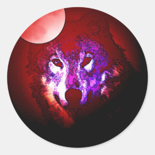 Wolf en Moon Ronde Sticker