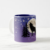 Wolf en Moon Silhouet Onder de sterren Tweekleurige Koffiemok (Voorkant links)