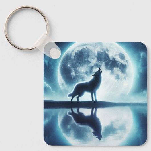 Wolf en Moon Sleutelhanger (Voorkant)