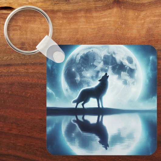 Wolf en Moon Sleutelhanger (Voorkant)