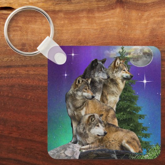 Wolf en Moon Sleutelhanger (Voorkant)