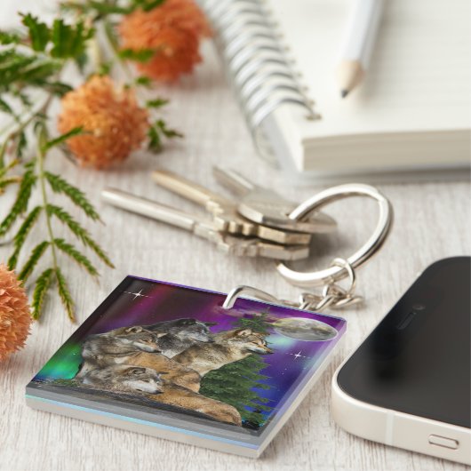 Wolf en Moon Sleutelhanger (Voorkant Rechts)