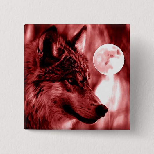 Wolf en Moon Vierkante Button 5,1 Cm (Voorkant)