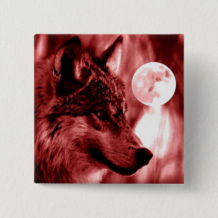 Wolf en Moon Vierkante Button 5,1 Cm