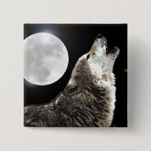 Wolf en Moon Vierkante Button 5,1 Cm