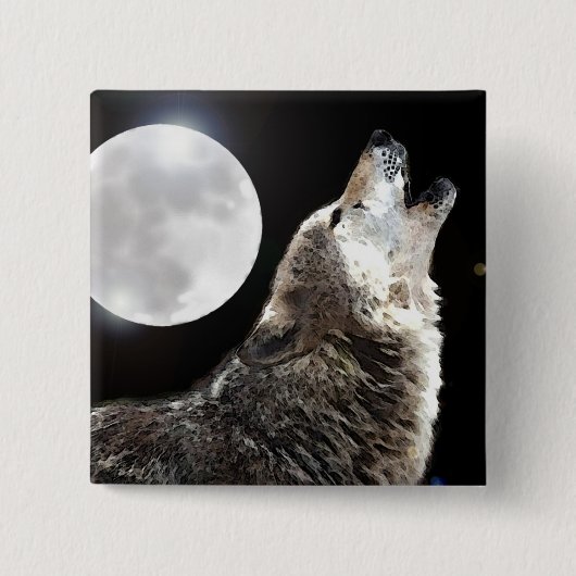 Wolf en Moon Vierkante Button 5,1 Cm (Voorkant)