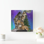 Wolf en Moon Vierkante Klok (Huis)