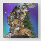 Wolf en Moon Vierkante Klok (Voorkant)