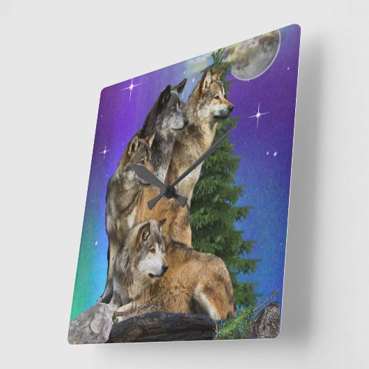 Wolf en Moon Vierkante Klok (Hoek)