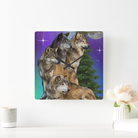 Wolf en Moon Vierkante Klok (Huis)