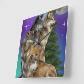 Wolf en Moon Vierkante Klok (Hoek)