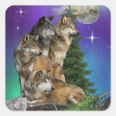 Wolf en Moon Vierkante Sticker (Voorkant)