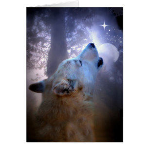 Wolf en Moon Winter Solstice Blessings Kaart