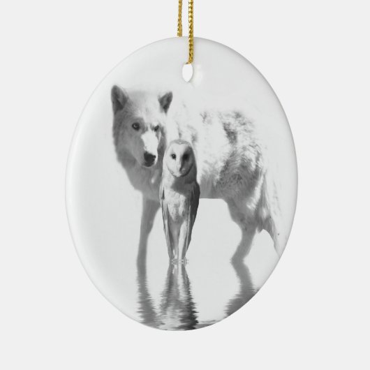 Wolf en Owl Keramisch Ornament (Rechts)