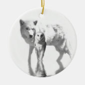 Wolf en Owl Keramisch Ornament (Voorkant)