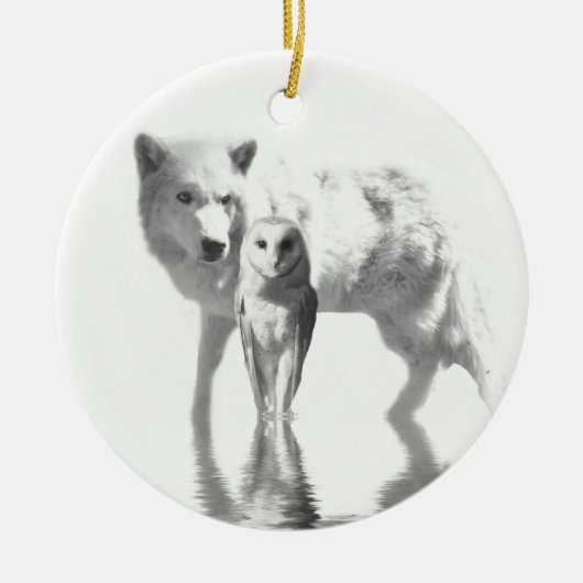 Wolf en Owl Keramisch Ornament (Voorkant)