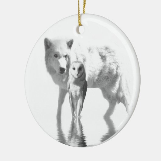 Wolf en Owl Keramisch Ornament (Links)