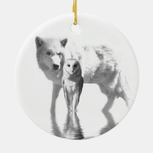 Wolf en Owl Keramisch Ornament (Achterkant)