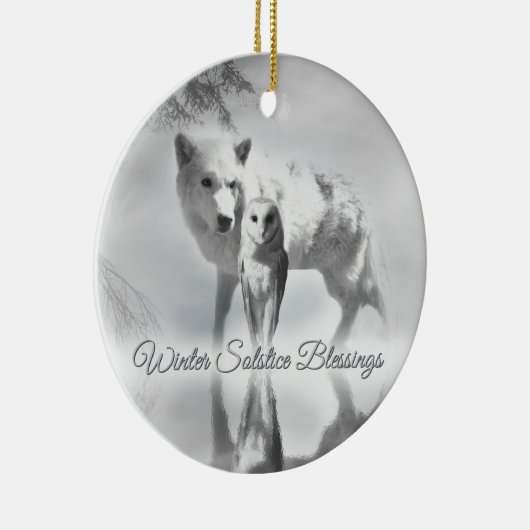 Wolf en Owl Solstice kerstversiering Keramisch Ornament (Rechts)