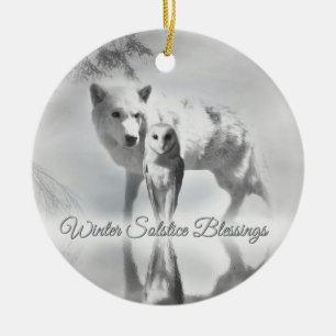 Wolf en Owl Solstice kerstversiering Keramisch Ornament
