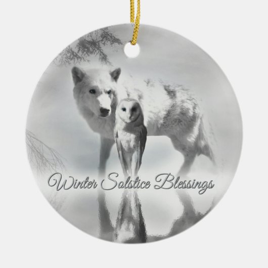 Wolf en Owl Solstice kerstversiering Keramisch Ornament (Voorkant)