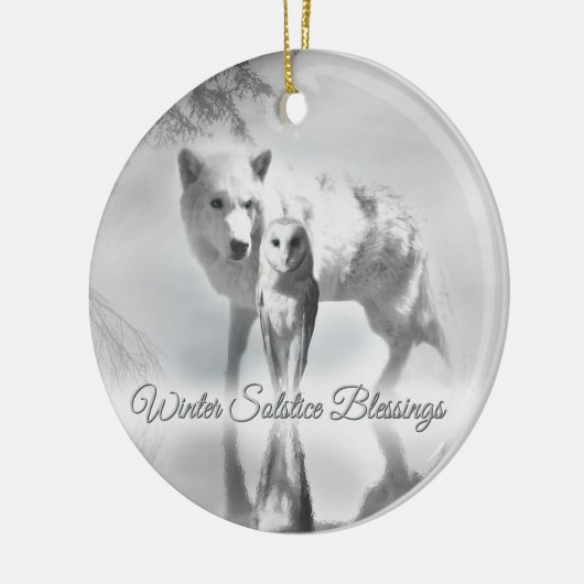 Wolf en Owl Solstice kerstversiering Keramisch Ornament (Links)