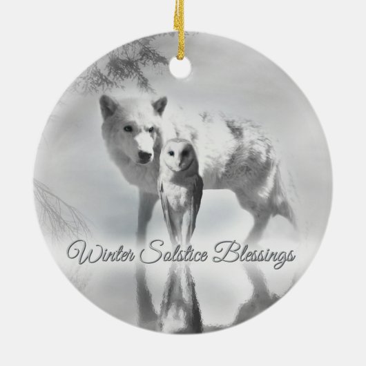Wolf en Owl Solstice kerstversiering Keramisch Ornament (Achterkant)