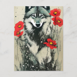 Wolf en papavers briefkaart