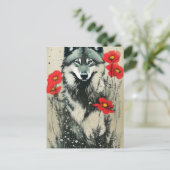 Wolf en papavers briefkaart (Staand voorkant)