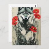 Wolf en papavers briefkaart (Voorkant / Achterkant)