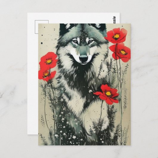 Wolf en papavers briefkaart (Voorkant / Achterkant)