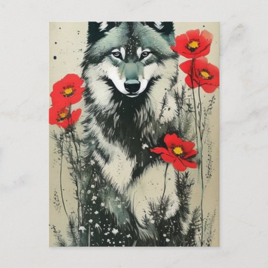 Wolf en papavers briefkaart (Voorkant)