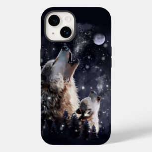 Wolf en puppy howling op de maan Case-Mate iPhone 14 hoesje