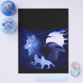 Wolf en raaf bij volle maan flyer (Enkel)