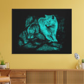 Wolf en raaf in de nacht canvas afdruk (Insitu (Woonkamer))