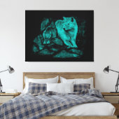 Wolf en raaf in de nacht canvas afdruk (Insitu (Slaapkamer))