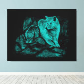 Wolf en raaf in de nacht canvas afdruk (Insitu (Houten vloer))