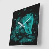 Wolf en Raaf in de Nacht Vierkante Klok (Hoek)