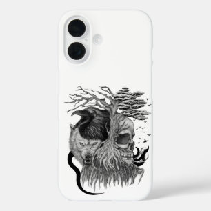 Wolf en Raaf met Schedel iPhone 16 Hoesje