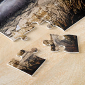 Wolf en raaf op rots bij volle maan legpuzzel (Zijkant)