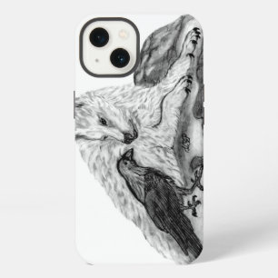 Wolf en raaf zwart-wit ontwerp iPhone 13 hoesje