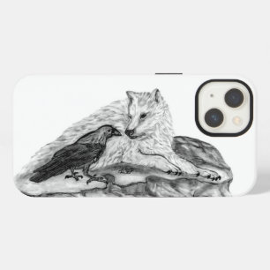 Wolf en raaf zwart-wit ontwerp  iPhone 13 hoesje