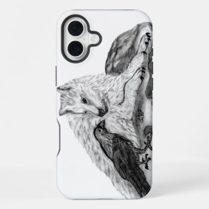 Wolf en raaf zwart-wit ontwerp iPhone 16 plus hoesje