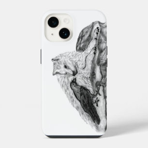 Wolf en raaf zwart-wit ontwerp iPhone 14 hoesje