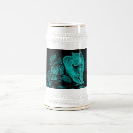 Wolf en Raven in de nacht Bierpul (Center)