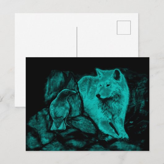 Wolf en Raven in de nacht Briefkaart (Voorkant / Achterkant)