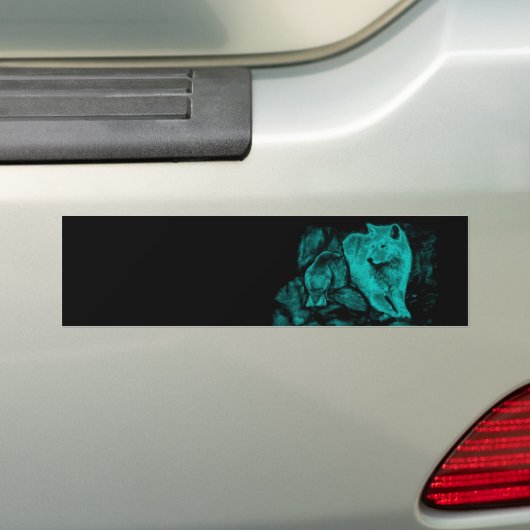 Wolf en Raven in de nacht Bumpersticker (Op auto)
