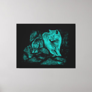Wolf en Raven in de nacht Canvas Afdruk
