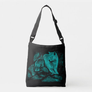 Wolf en Raven in de nacht Crossbody Tas